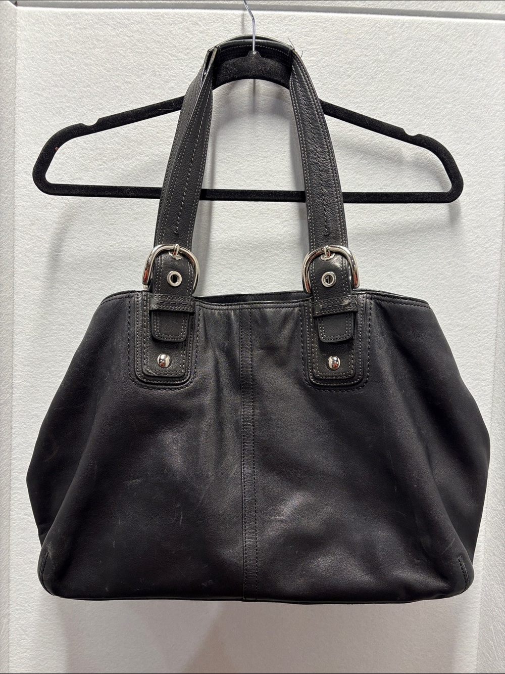 Vintage 2008 Coach Soho XL Black Leather Expandable Carryall Tote L0820-F13110
